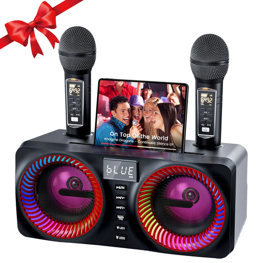 Karaoke All-in-One Karaoke Machine with 30W Bluetooth Speaker 2 Wireless Karaoke Microphones Rechargeable Microphone Slot