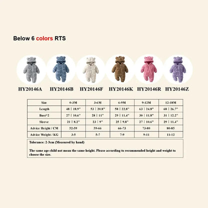 0-18Months Newborn Baby Romper Winter Thicken Flannel Warm Clothes Infant Boy Girl Oneies Pyjamas Heart-Shaped Hooded Jumpsuits