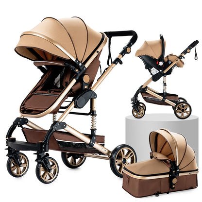 3 in 1 Baby Stroller Multifunction with Car Seat and Sleeping Basket Baby Pram Lightweight Infant Pushchair Compact Folding Pram