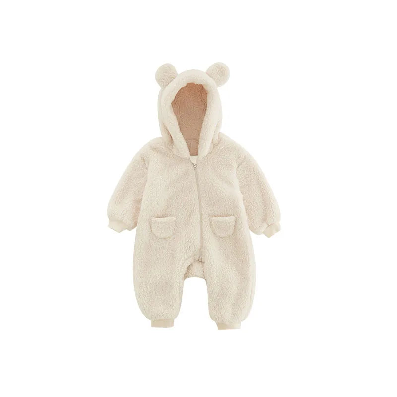 Spring Baby Romper Warm Fleece Hooded Jumpsuits for Baby Autumn Long Sleeve Infant Rompers Newborn Boy Girl Homewear Pajamas