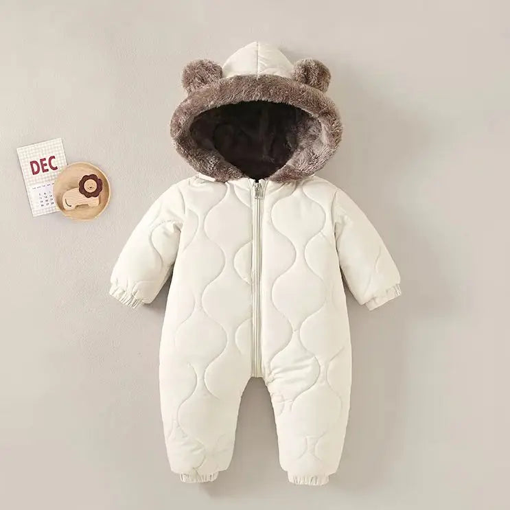 0-3 years baby onesies autumn and winter fleece warm cotton clothes newborn clothes Baby solid color hooded crawling suit Baby by Baby Paradise