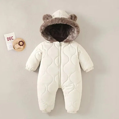 0-3 years baby onesies autumn and winter fleece warm cotton clothes newborn clothes Baby solid color hooded crawling suit Baby