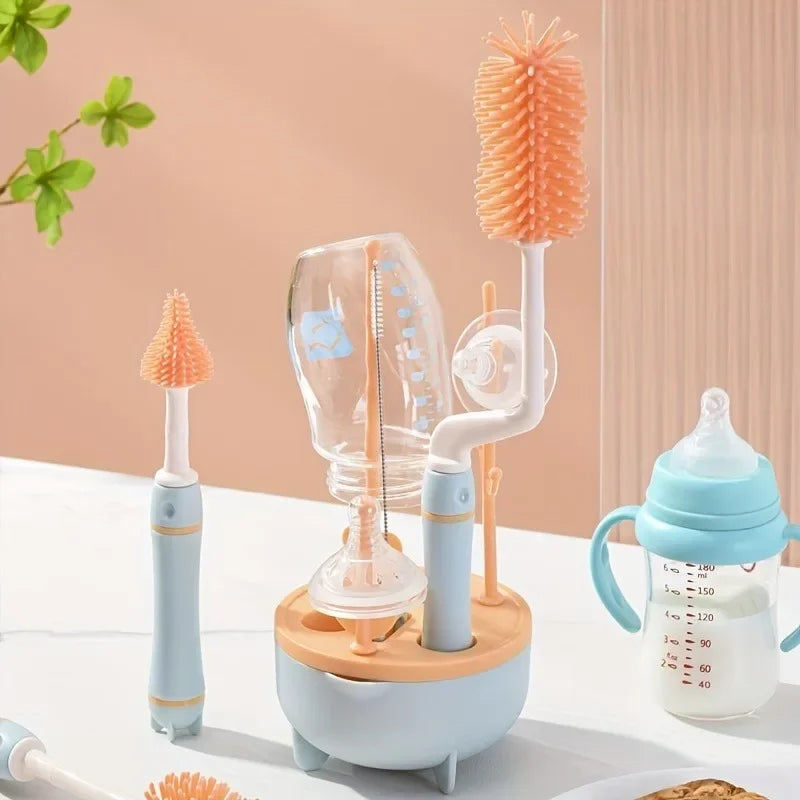 Portable 6 in 1 Baby Bottle Cleaner Set with Drying Rack, 2 Silicone Baby Bottle Brushes,Straw Brush, Nipple Brush & Storage Box by Baby Paradise