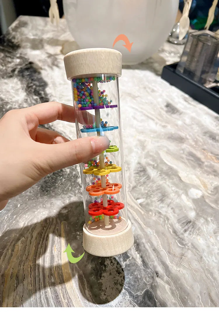Montessori Baby Rain Stick Rainbow Hourglass Rain