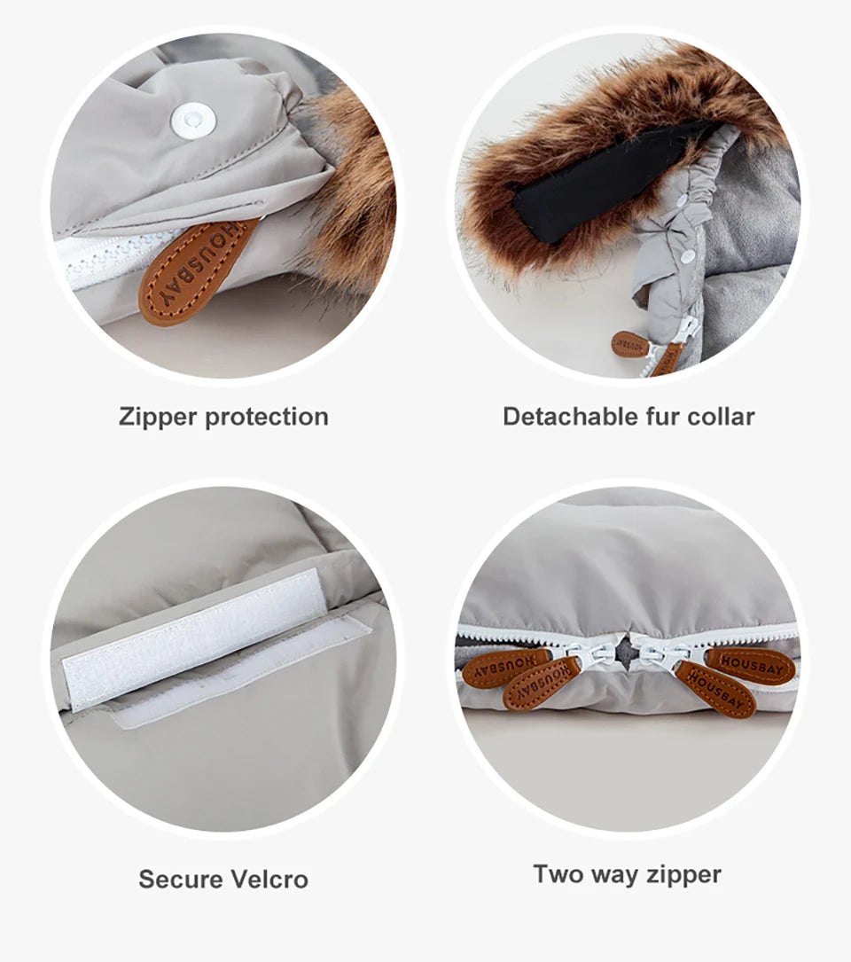 Stroller Footmuff Outdoor Winter Baby Warm In Pram Removable Thicker Windproof Fur Collar Baby Envelope Stroller Accessories