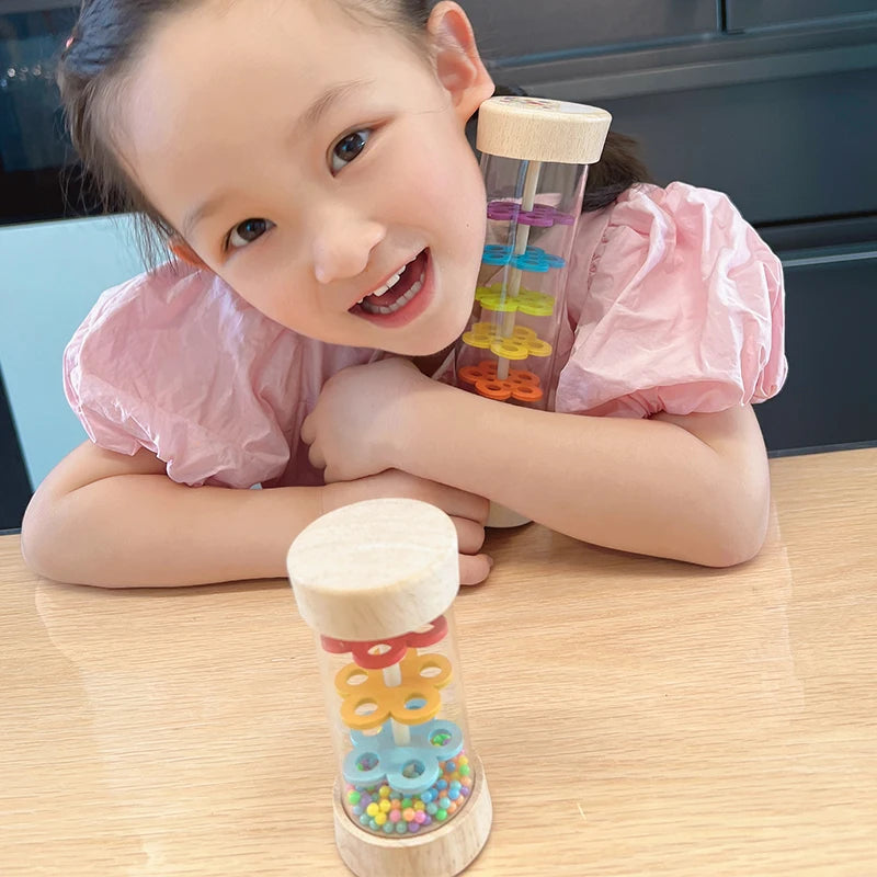 Montessori Baby Rain Stick Rainbow Hourglass Rain