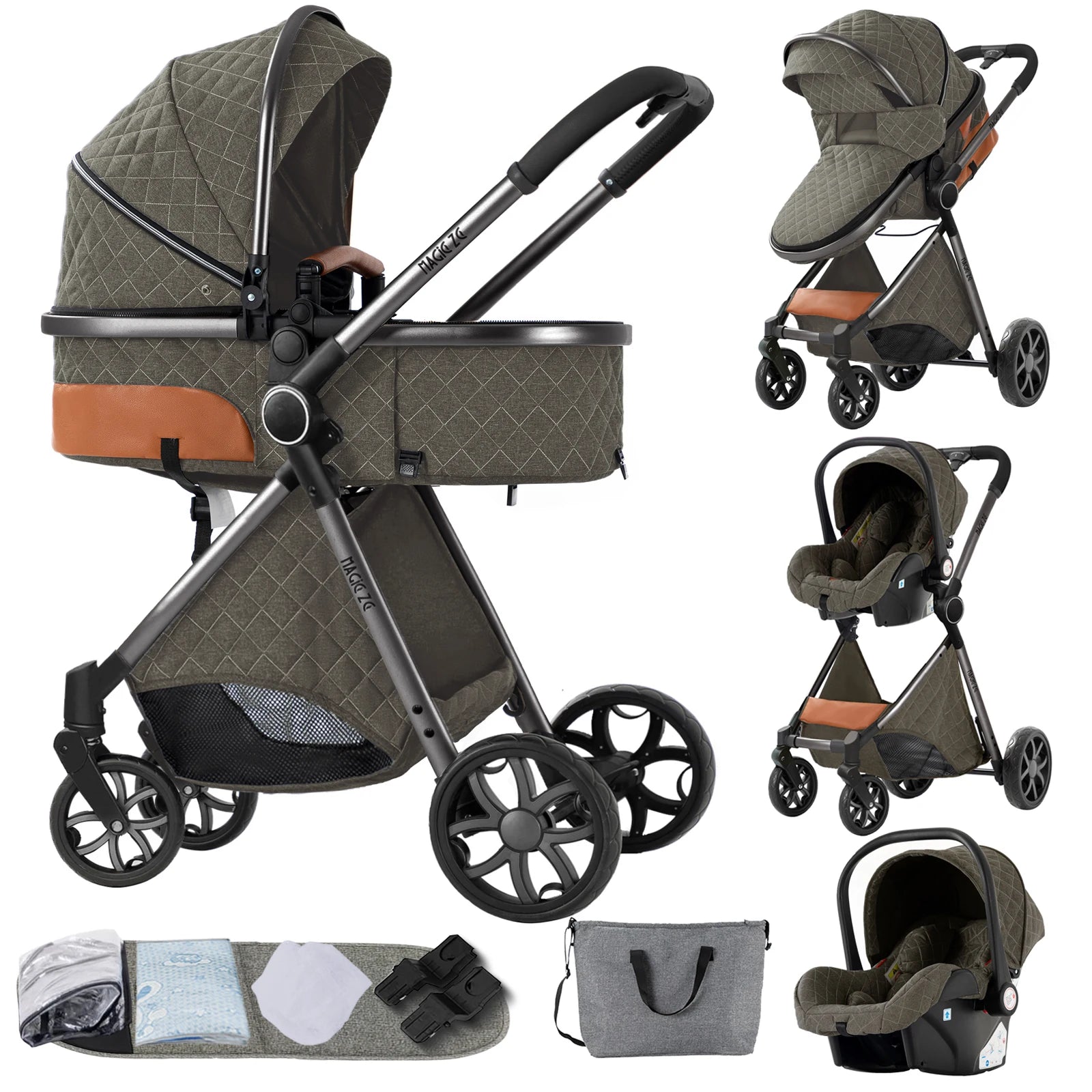 Your All-in-One Travel Solution: 3-in-1 Lightweight Stroller & Pram for All Terrains, Suitable from Birth with Easy Compact Fold by Baby Paradise