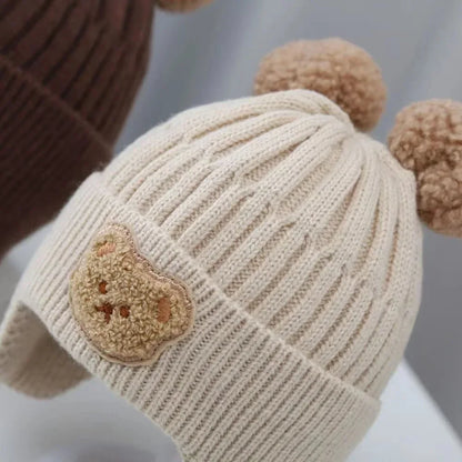 Baby wool hat cute bear ear protection hat children
