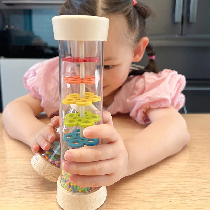Montessori Baby Rain Stick Rainbow Hourglass Rain