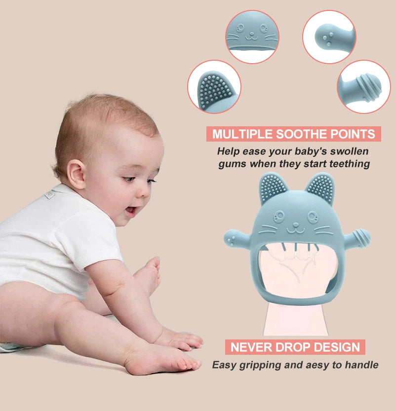 Never Drop Silicone Teething Toys for Babies,Infant Hand Teether Paci by Baby Paradise