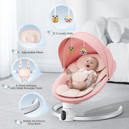 Baby Electric Swing Baby Swing with 3 timers,Application and Remote Control Transat,  5 swing speeds, 10 music,Bluetooth,pink