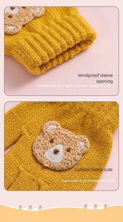 2-6 year old cartoon bear baby gloves with crochet hooks, 