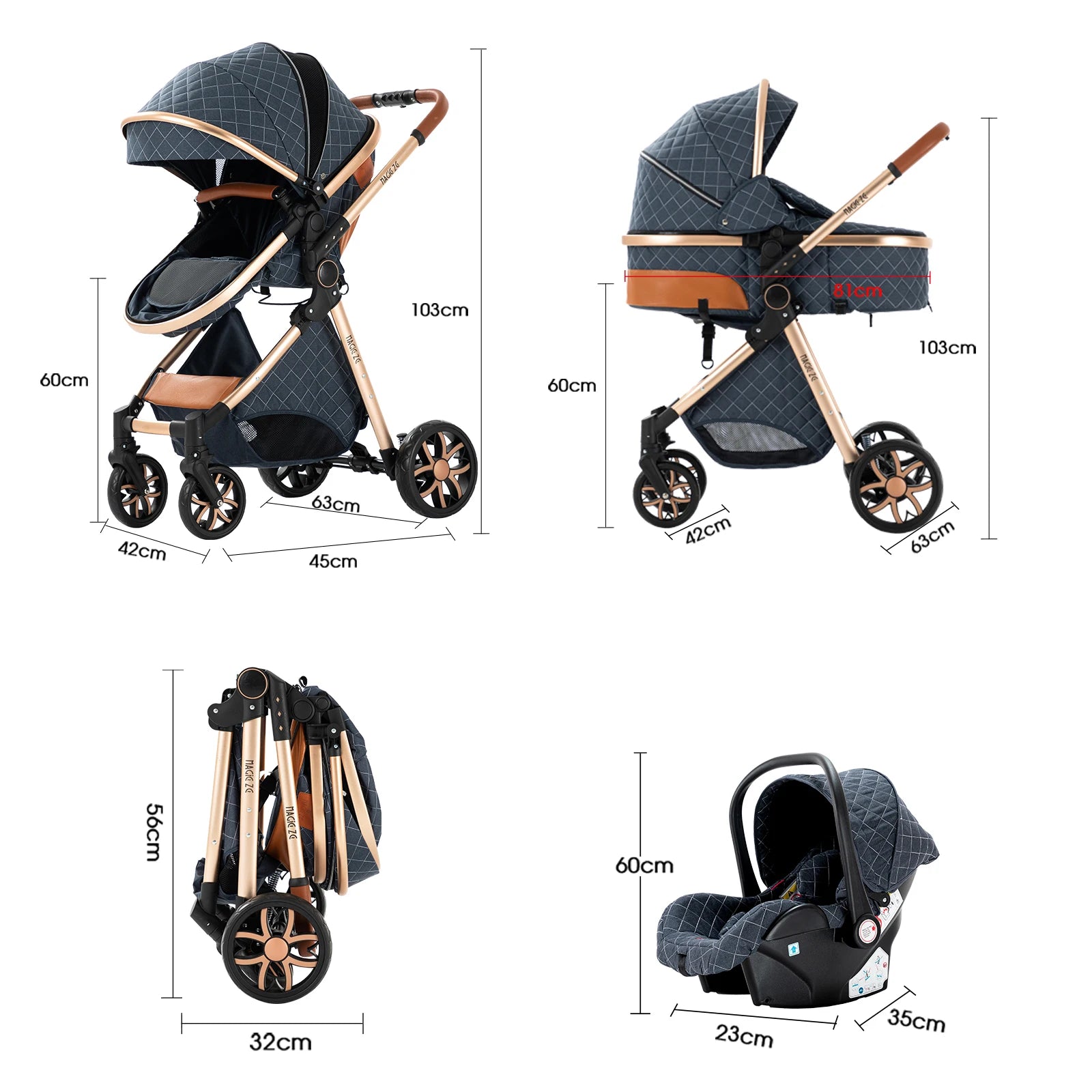 Your All-in-One Travel Solution: 3-in-1 Lightweight Stroller & Pram for All Terrains, Suitable from Birth with Easy Compact Fold by Baby Paradise