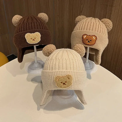 Baby wool hat cute bear ear protection hat children