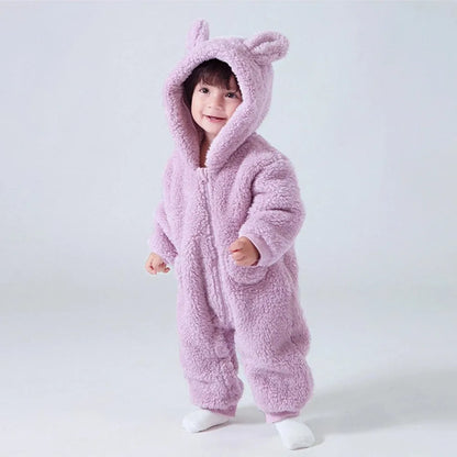 Spring Baby Romper Warm Fleece Hooded Jumpsuits for Baby Autumn Long Sleeve Infant Rompers Newborn Boy Girl Homewear Pajamas