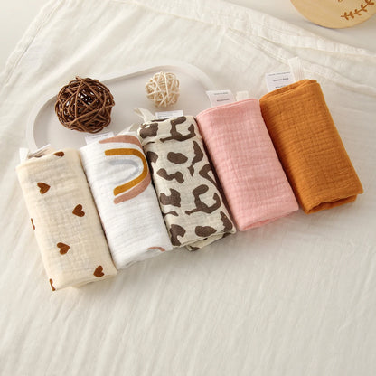 5Pcs Baby Cotton Washcloth Newborn Burp Cloth Square Towels 6-Layer Pure Cotton Soft Absorbent Gauze Cotton Baby Towels