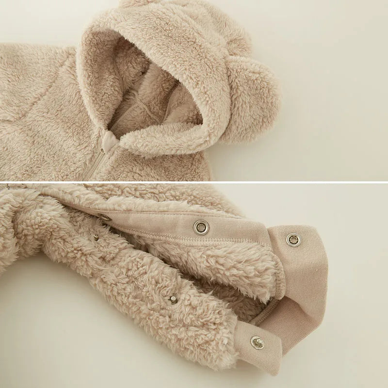 Spring Baby Romper Warm Fleece Hooded Jumpsuits for Baby Autumn Long Sleeve Infant Rompers Newborn Boy Girl Homewear Pajamas