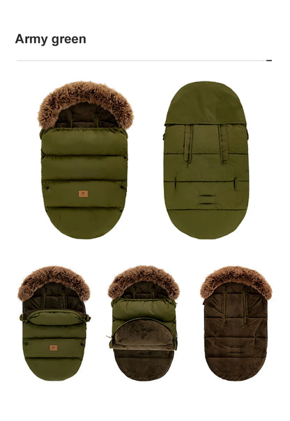 Stroller Footmuff Outdoor Winter Baby Warm In Pram Removable Thicker Windproof Fur Collar Baby Envelope Stroller Accessories