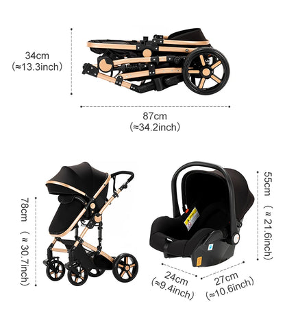 3 in 1 Baby Stroller Prams Lightweight Stroller Compact Foldable Stroller Newborn Stroller Travel System Pushchair Baby Buggy
