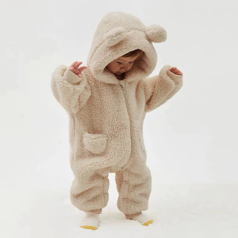 Spring Baby Romper Warm Fleece Hooded Jumpsuits for Baby Autumn Long Sleeve Infant Rompers Newborn Boy Girl Homewear Pajamas