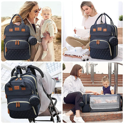 3 In 1 Diaper Bag Backpack Foldable Baby Bed Waterproof Travel Bag with USB Charge Diaper Bag Backpack with Changing Bed 3 types