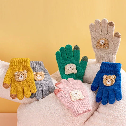 Cartoon bear baby gloves with crochet hooks thick winter