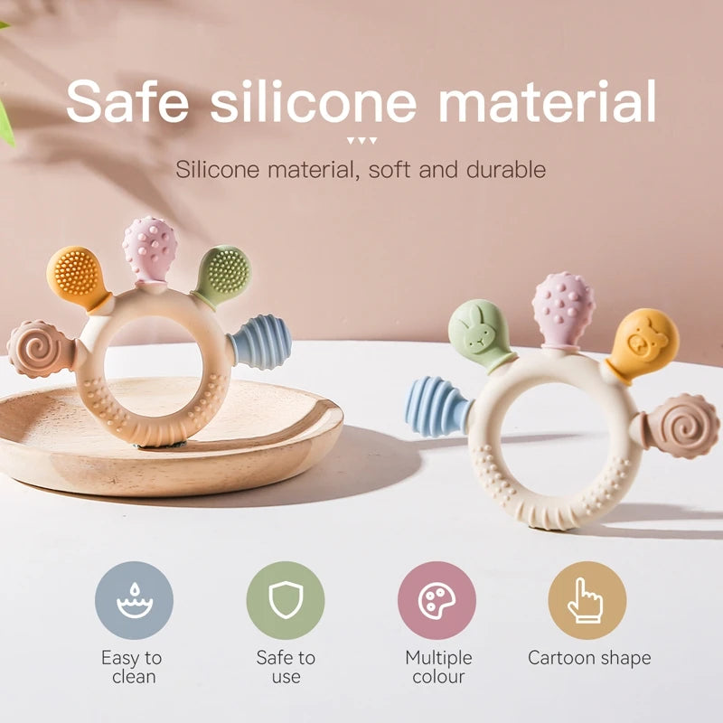 1pc Silicone Teether Baby 0 12 Months Teething Toys Teether Ring Sil by Baby Paradise
