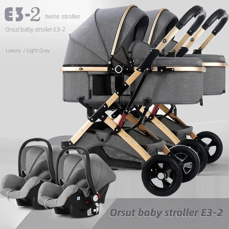 2025 New 3-in-1 Twin Baby Stroller with Car Seat Portable 