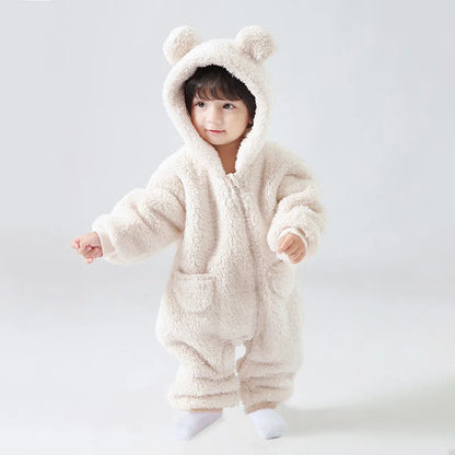 Spring Baby Romper Warm Fleece Hooded Jumpsuits for Baby Autumn Long Sleeve Infant Rompers Newborn Boy Girl Homewear Pajamas