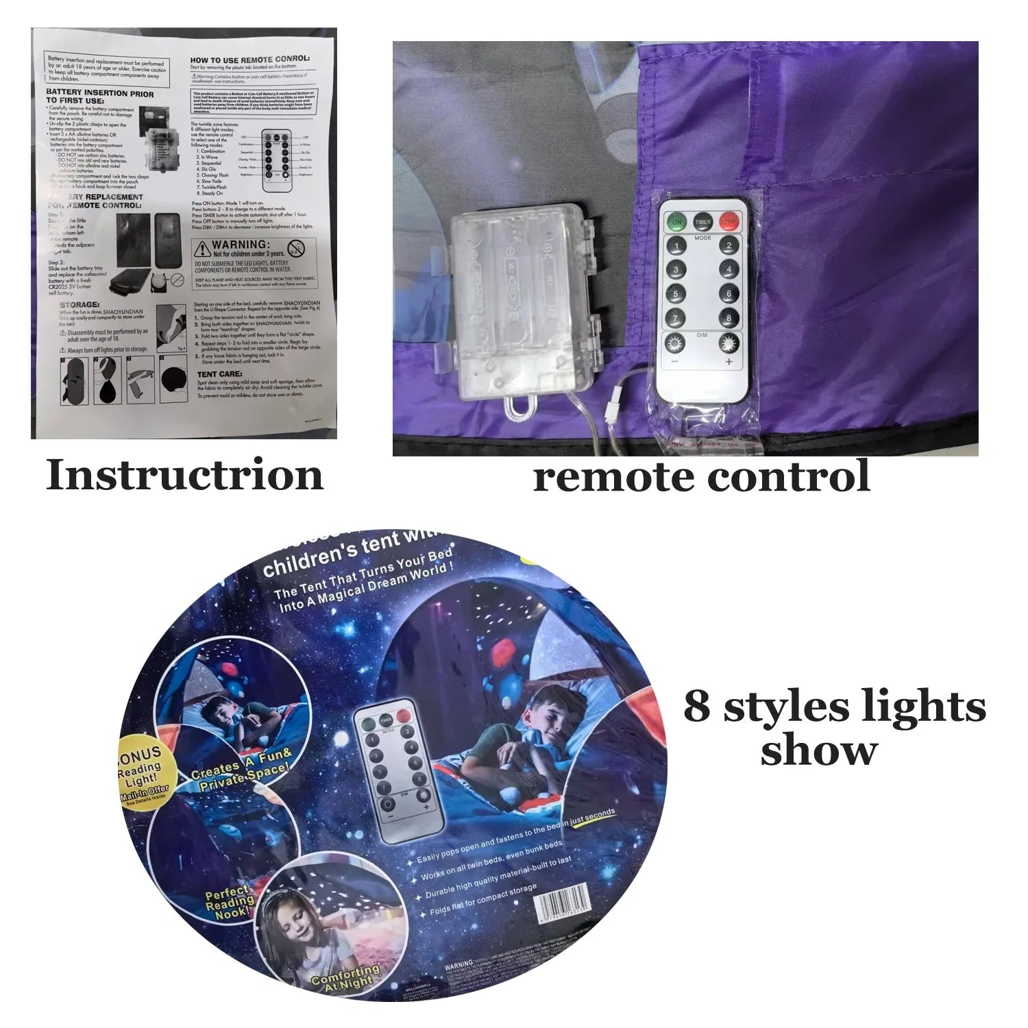 Dream Tent with light show for Kids Bed with Storage Pocket Foldable Kids Tent on Bed Mosquito Net Tent by Baby Paradise