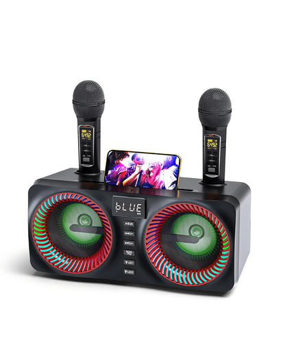 Karaoke All-in-One Karaoke Machine with 30W Bluetooth Speaker 2 Wireless Karaoke Microphones Rechargeable Microphone Slot