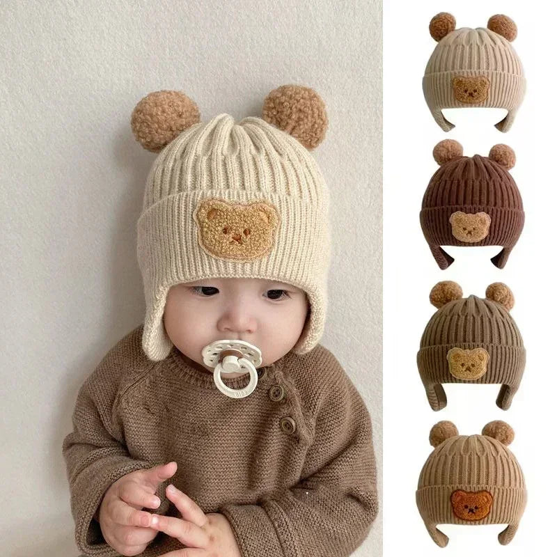 Baby wool hat cute bear ear protection hat children