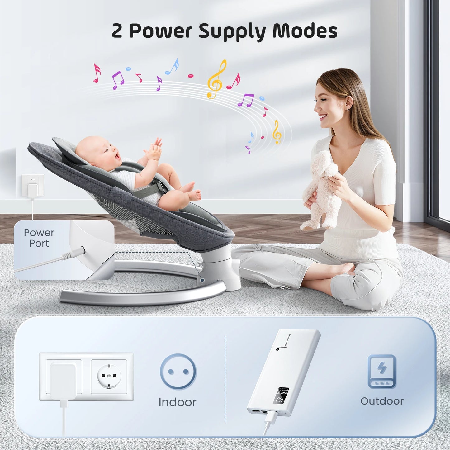 Electric Baby Swing Baby Rocker, APP and Remote Baby Scale From Birth to 9kg, 5-Point Harness Improved Baby Scale with 3 Timers