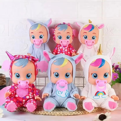 8inch 3D Weeping Babies Unicorn Baby Simulation Baby Crying Doll Creative Cute Doll For Girl Reborn Baby Vinyl Christmas Gift