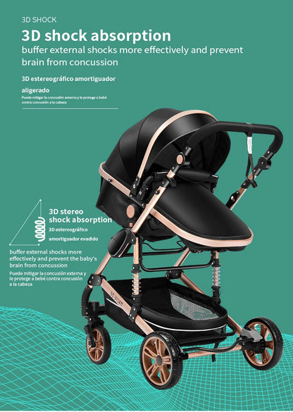 Your All-in-One Travel Solution: 3-in-1 Lightweight Stroller & Pram for All Terrains, Suitable from Birth with Easy Compact Fold