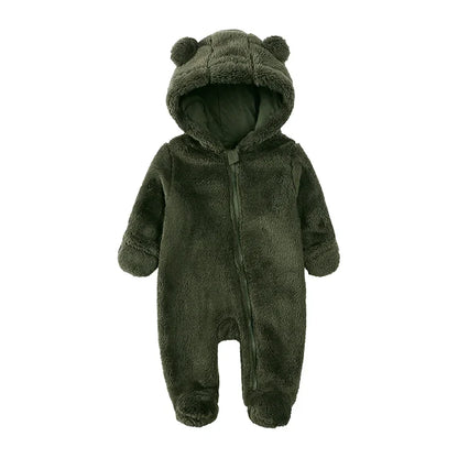 0-24M Baby Rompers Infant Clothes Winter Newborn Baby Boy Girl Zipper Bodysuit Bear Fleece Hooded Pyjamas