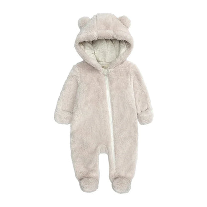 0-24M Baby Rompers Infant Clothes Winter Newborn Baby Boy Girl Zipper Bodysuit Bear Fleece Hooded Pyjamas