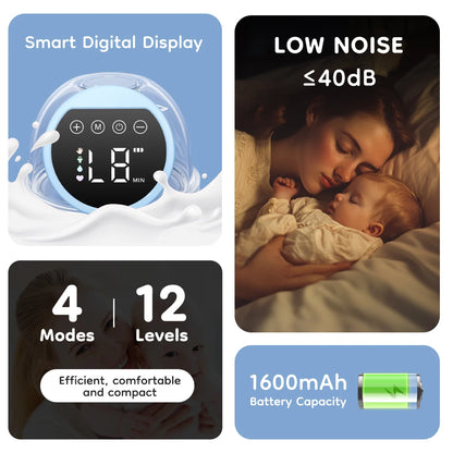 MAMIJOY Wearable Electric Breast Pumps 4 Modes 12 Levels Portable Hands Free Breast Pump Silent Comfort With 19/24mm Flange EB26
