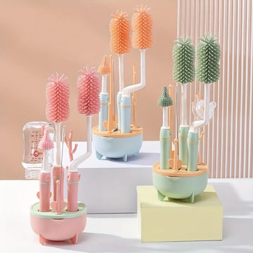 Portable 6 in 1 Baby Bottle Cleaner Set with Drying Rack, 2 Silicone Baby Bottle Brushes,Straw Brush, Nipple Brush & Storage Box by Baby Paradise