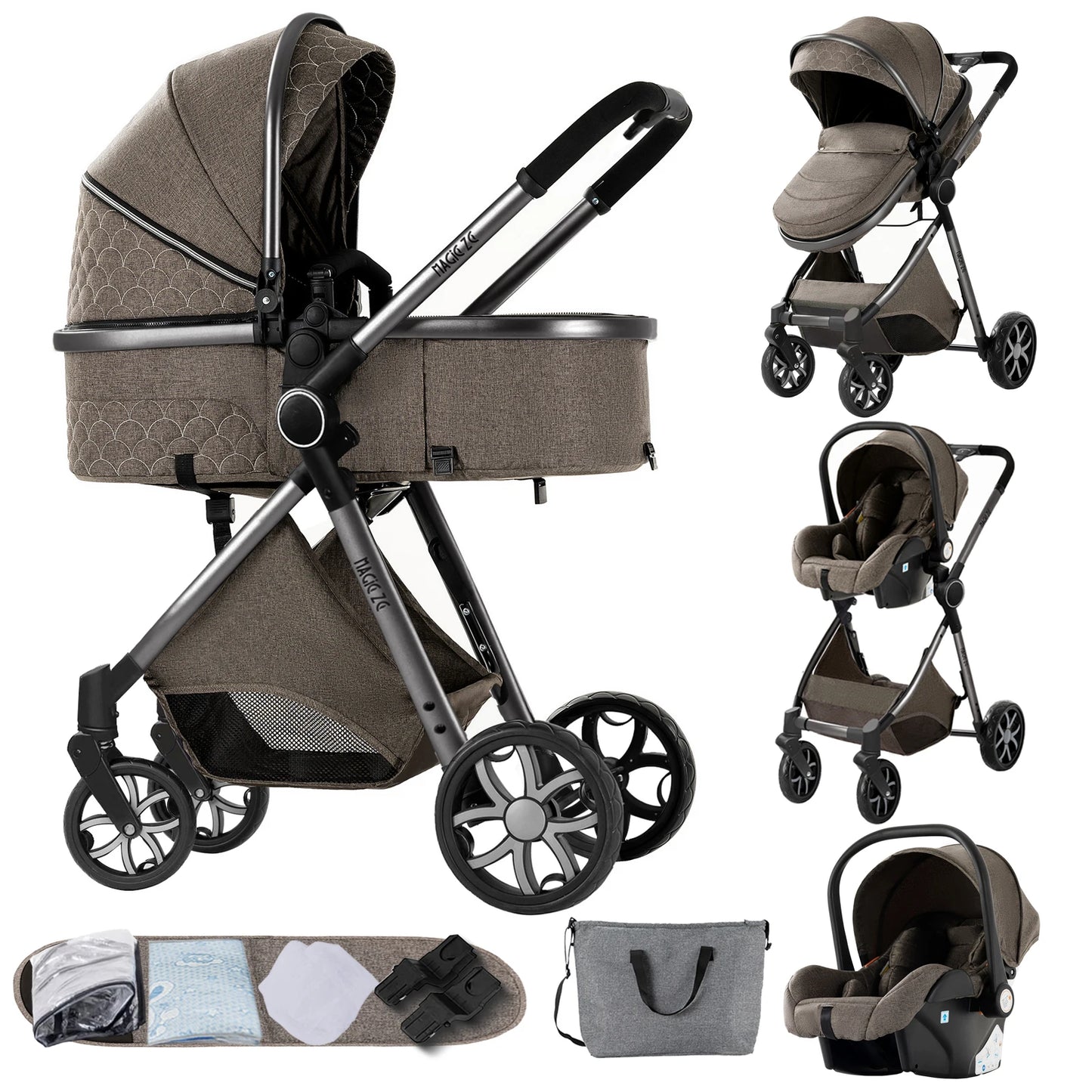 3 in 1 Baby Stroller Multifunction with Car Seat and Sleeping Basket Baby Pram Lightweight Infant Pushchair Compact Folding Pram