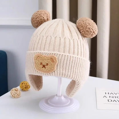 Baby wool hat cute bear ear protection hat children