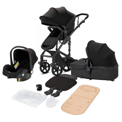3 in 1 Baby Stroller Multifunction with Car Seat and Sleeping Basket Baby Pram Lightweight Infant Pushchair Compact Folding Pram