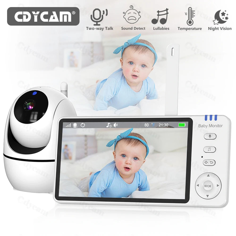 5.0 Inch Video Baby Monitor With Pan Tilt Camera Wireless Two Way Audio Night Vision Security Babysitter VOX Wake Up USB Charge by Baby Paradise