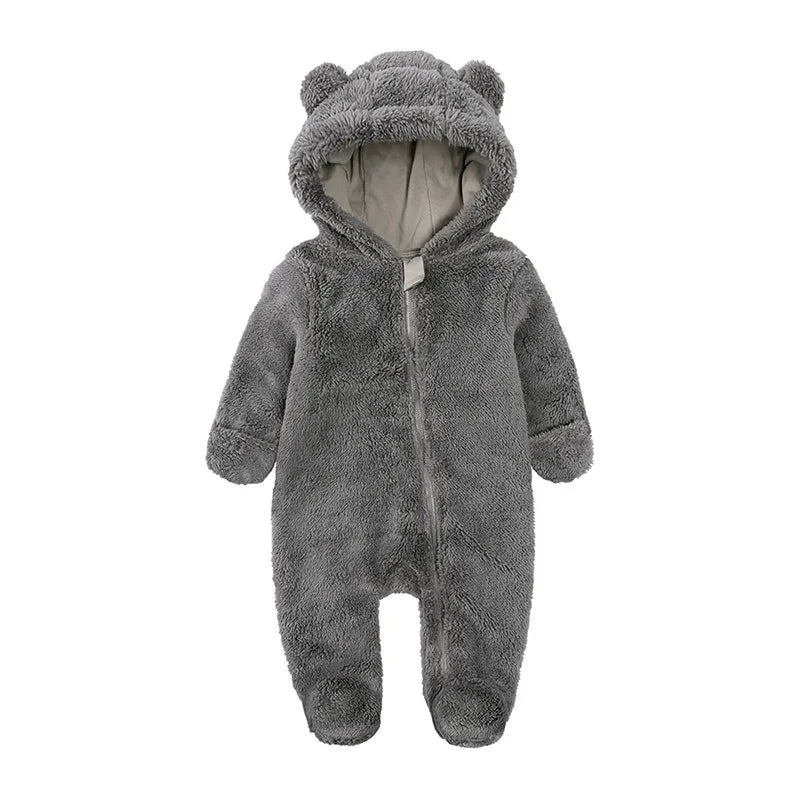 0-24M Baby Rompers Infant Clothes Winter Newborn Baby Boy Girl Zipper Bodysuit Bear Fleece Hooded Pyjamas