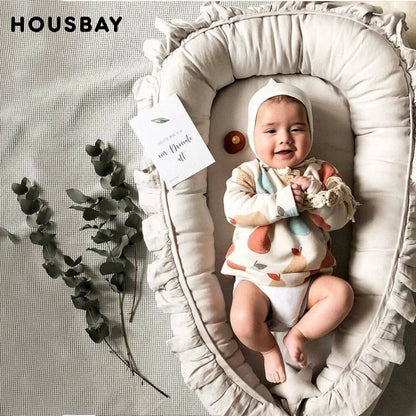 Baby Nest Ruffle Baby Bassinet For Newborns Travel Bed Stars Design Portable Lounger Cotton Toddler Crib Breathable Sleep Nest