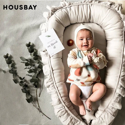 Baby Nest Ruffle Baby Bassinet For Newborns Travel Bed Stars Design Portable Lounger Cotton Toddler Crib Breathable Sleep Nest