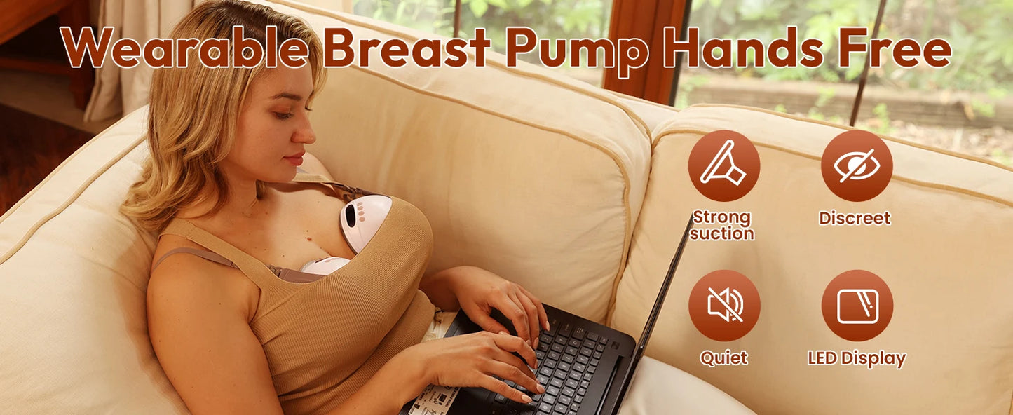 NCVI Electric Breast Pump,Wearable for Breastfeeding,Hands-Free, 4 Modes 9 Levels, 3 Flange Sizes(19/21/24mm), Smart Display