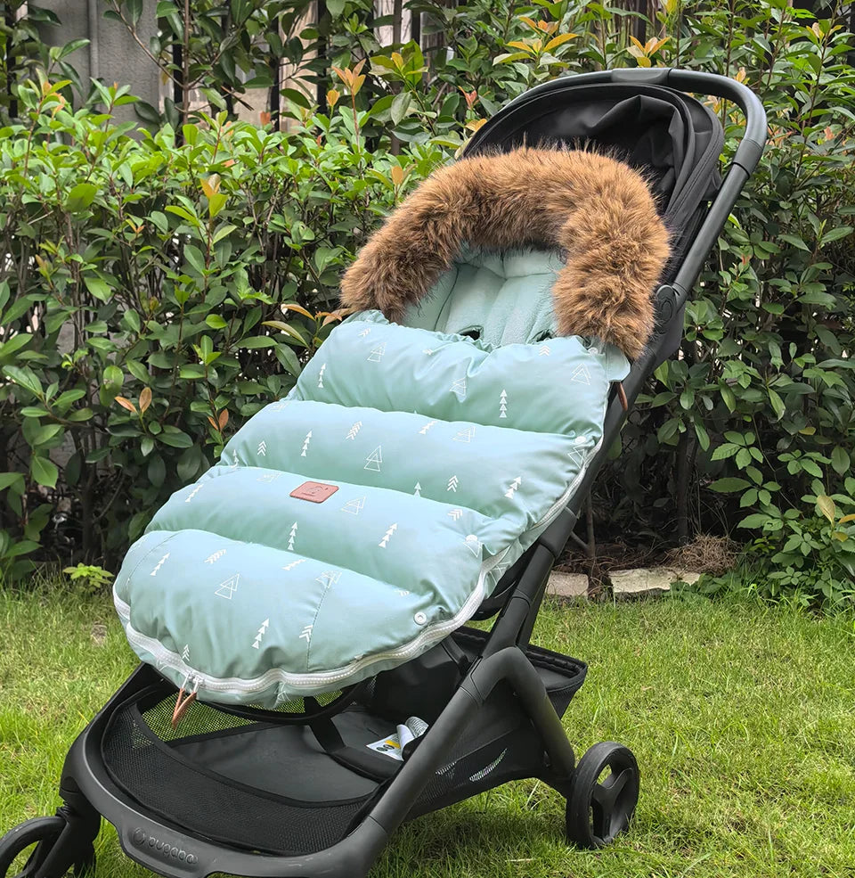 Stroller Footmuff Outdoor Winter Baby Warm In Pram Removable Thicker Windproof Fur Collar Baby Envelope Stroller Accessories