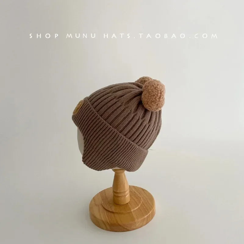 Baby wool hat cute bear ear protection