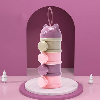 4Layer Bear Style Portable Milk Powder Box Multiple Openings Cereal Cartoon Infant Baby Food Storag Box Toddle Snack Container